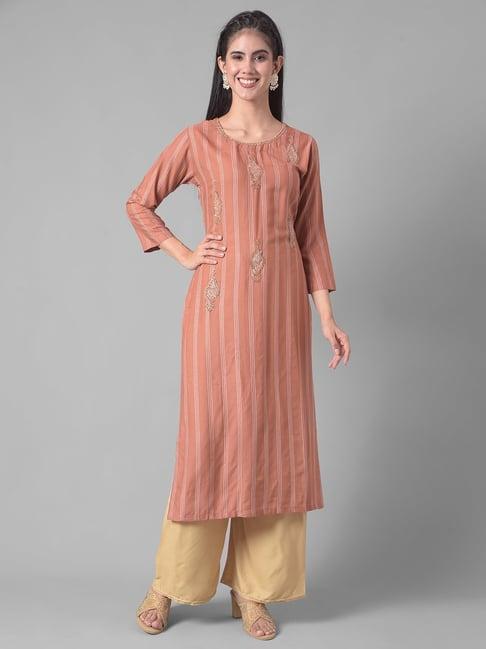 dollar missy rust embroidered straight kurta