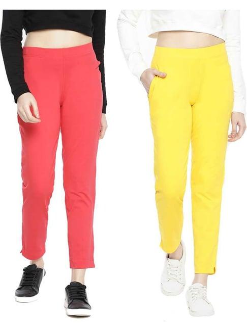 dollar missy scarlet red & yellow regular fit cigarette trousers (pack  of 2)