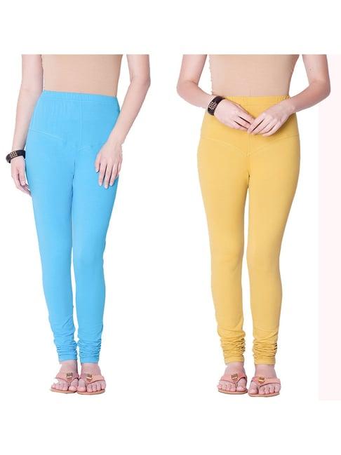 dollar missy sky blue & mustard cotton leggings (pack of 2)