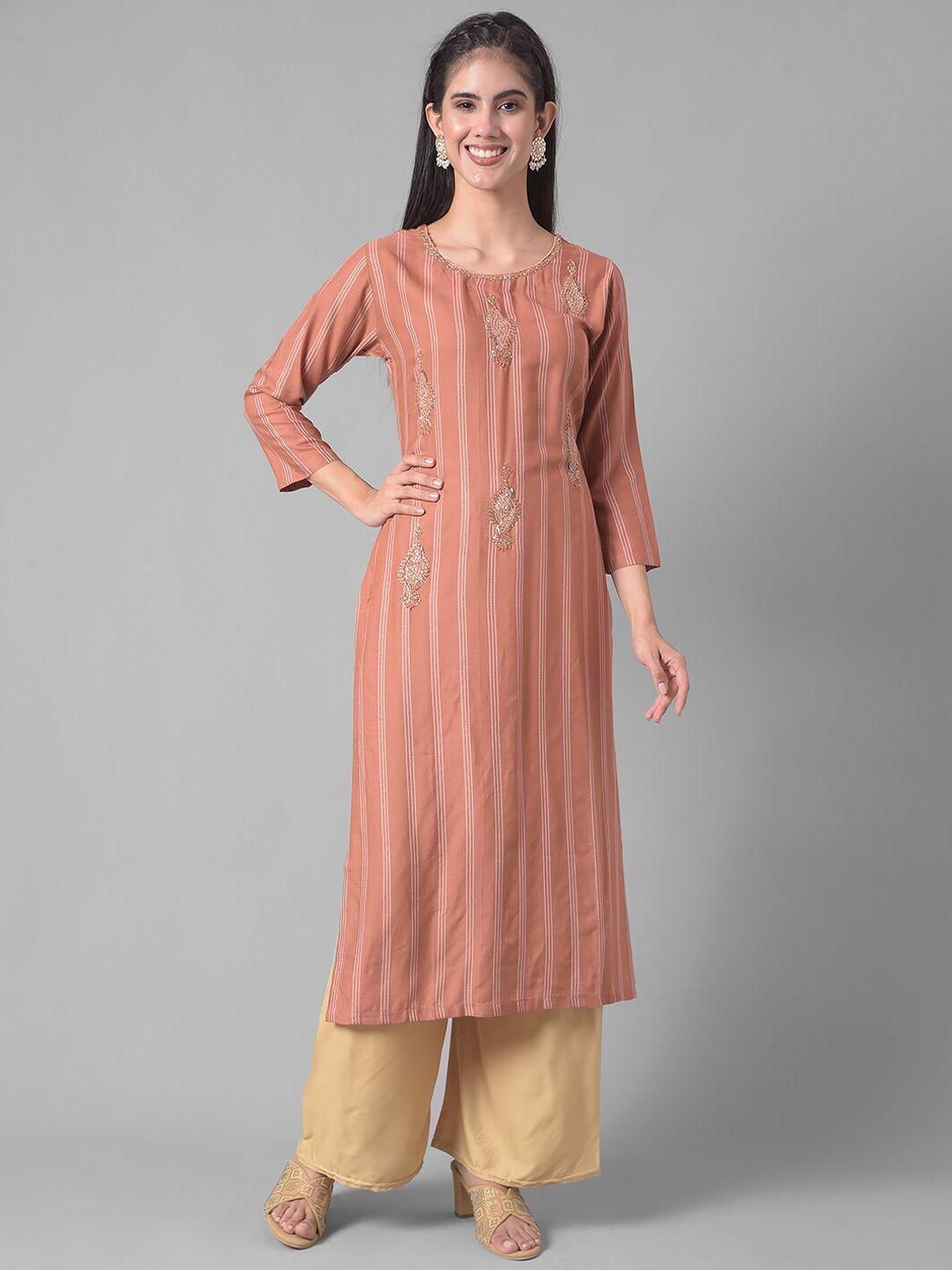 dollar missy striped beads and stone detail round neck straight kurta