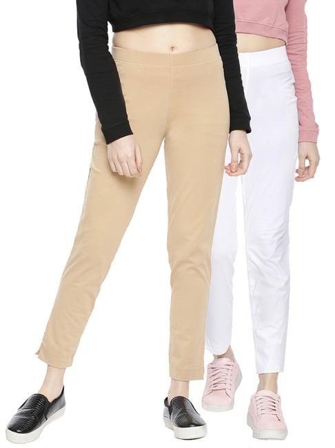 dollar missy white & beige elasticated trousers - pack of 2