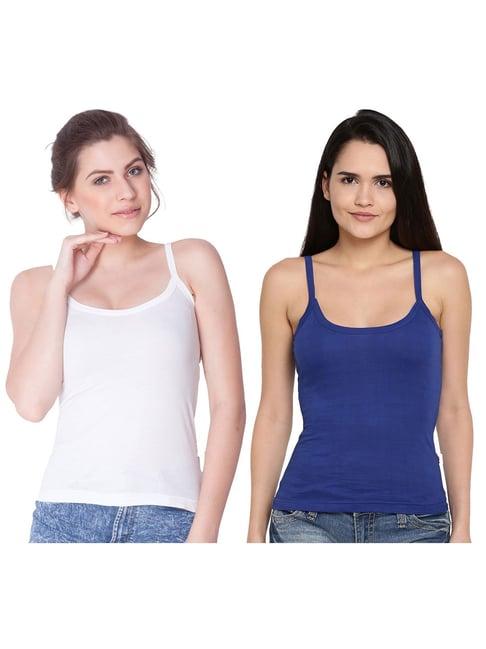 dollar missy white & blue cotton camisole (pack of 2)