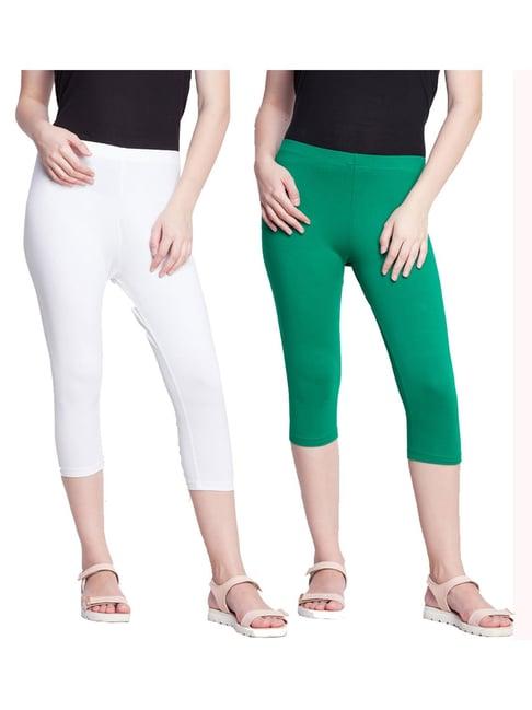 dollar missy white & green cotton capris (pack  of 2)