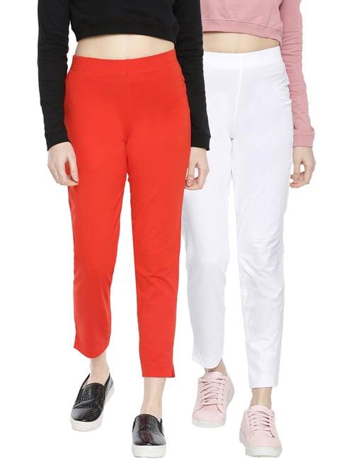 dollar missy white & red elasticated trousers - pack of 2