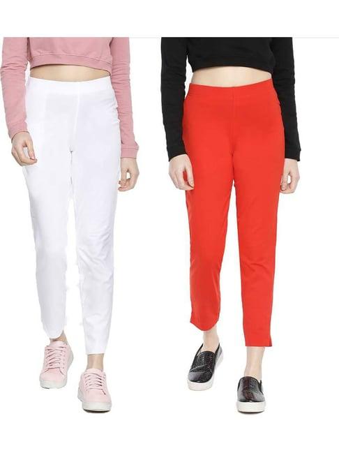 dollar missy white & red regular fit cigarette trousers (pack  of 2)