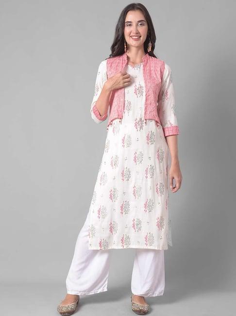 dollar missy white embroidered straight kurta with jacket