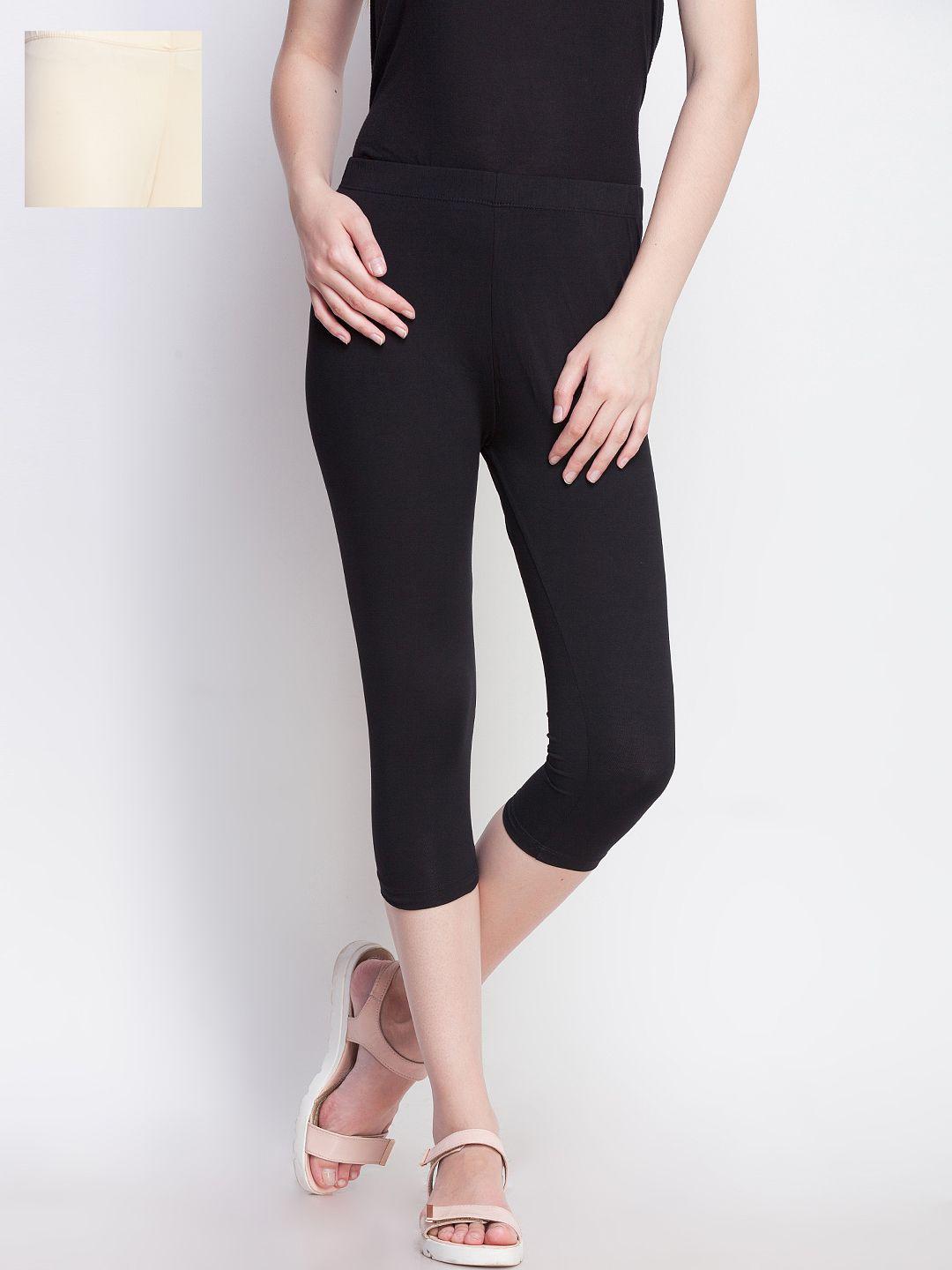 dollar missy women black & beige solid slim fit capris