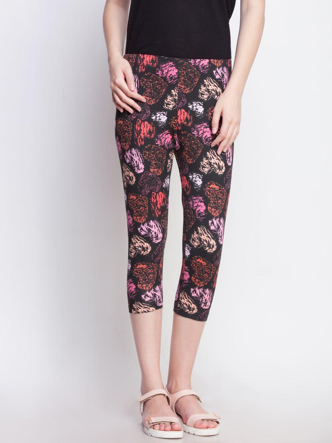 dollar missy women black & multicoloured printed slim fit capris