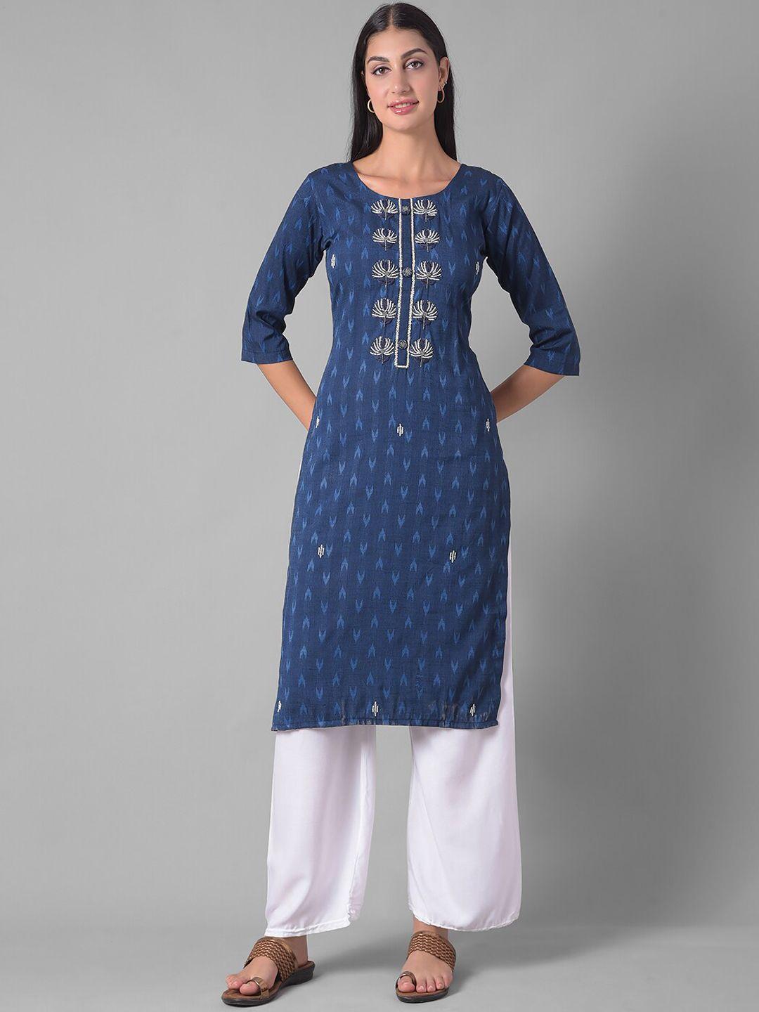 dollar missy women blue geometric embroidered thread work kurta