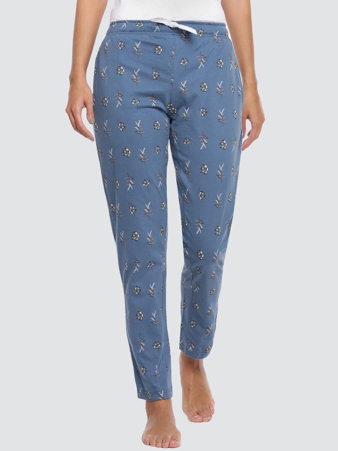 dollar missy women blue printed cotton lounge pants