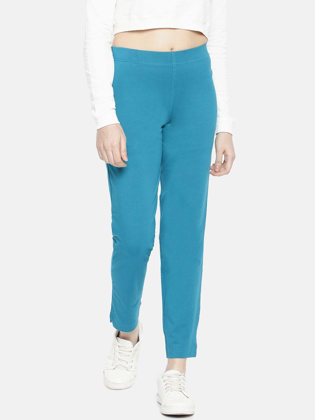 dollar missy women blue smart straight fit solid cigarette trousers