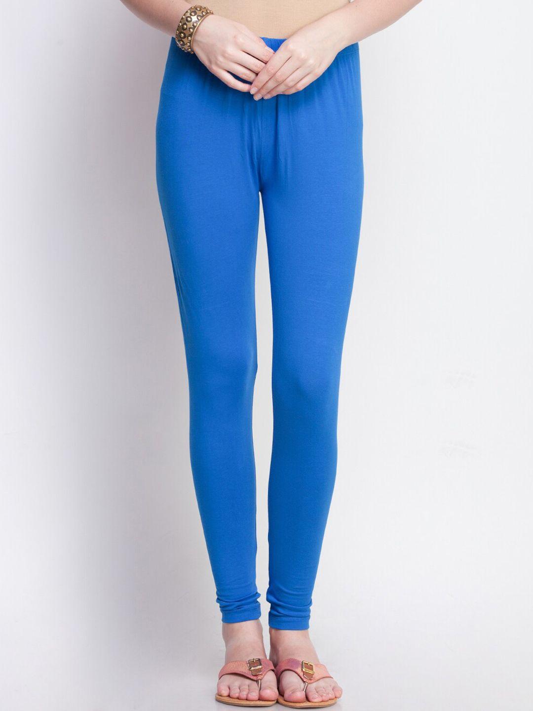 dollar missy women blue solid cotton slim-fit ankle-length leggings