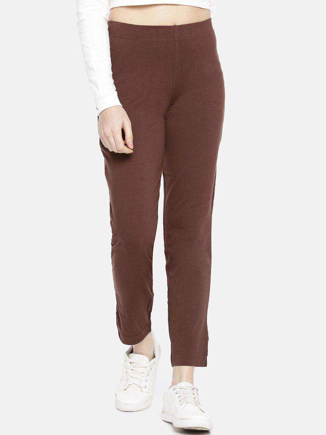 dollar missy women brown smart straight fit solid cigarette trousers