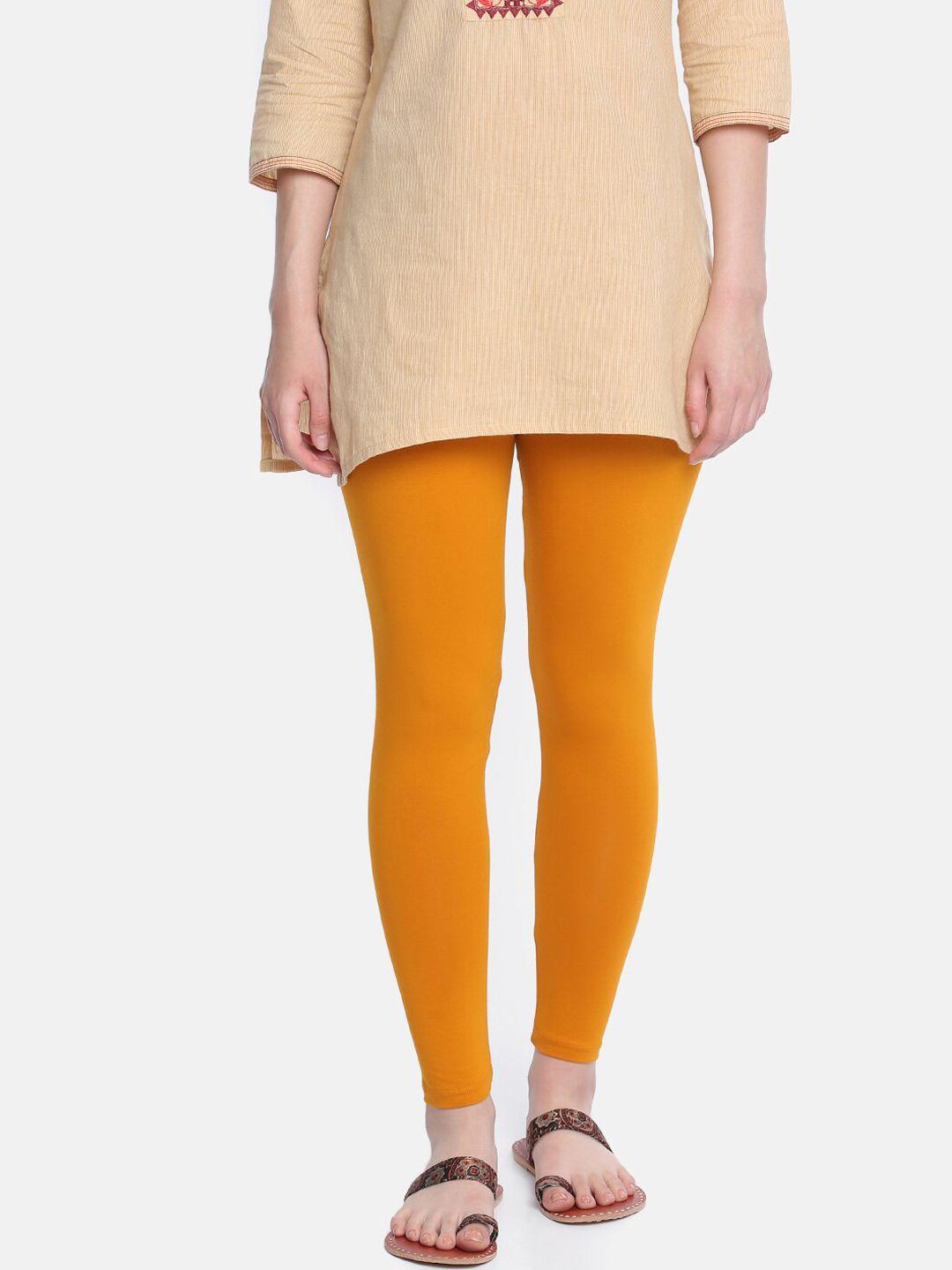 dollar missy women gold coloured solid ankle-length leggings