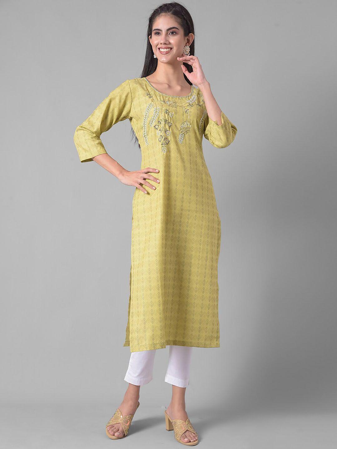 dollar missy women green geometric embroidered thread work kurta