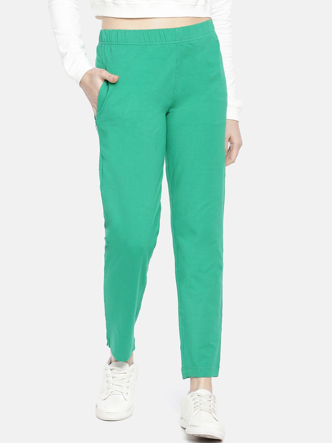 dollar missy women green smart straight fit solid peg trousers