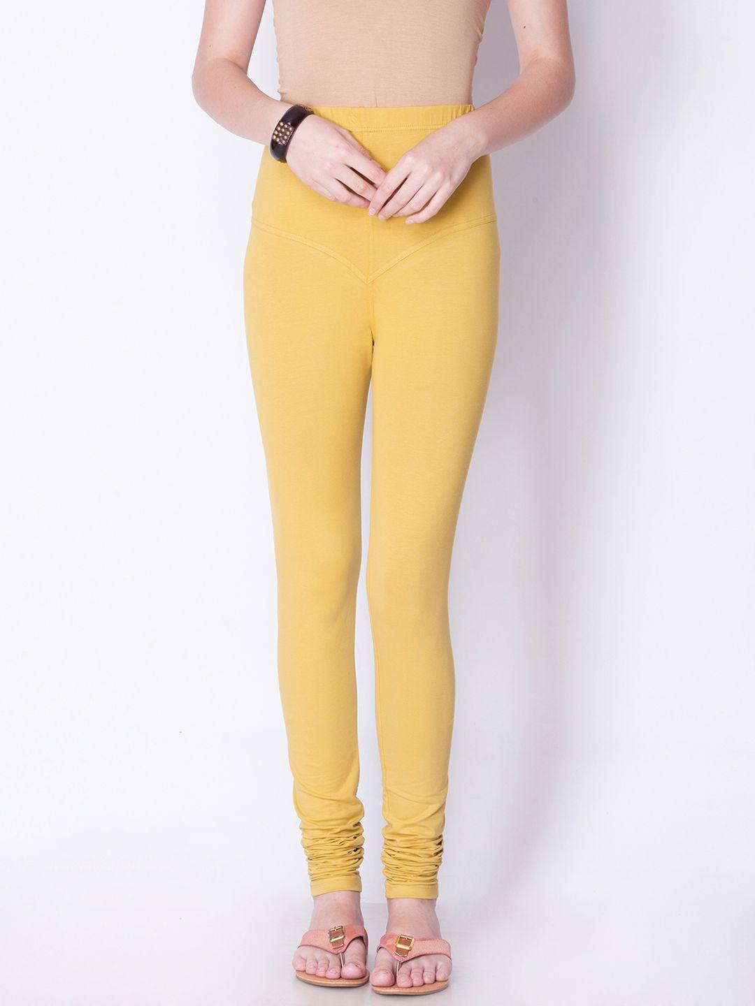 dollar missy women mustard yellow solid churidar leggings