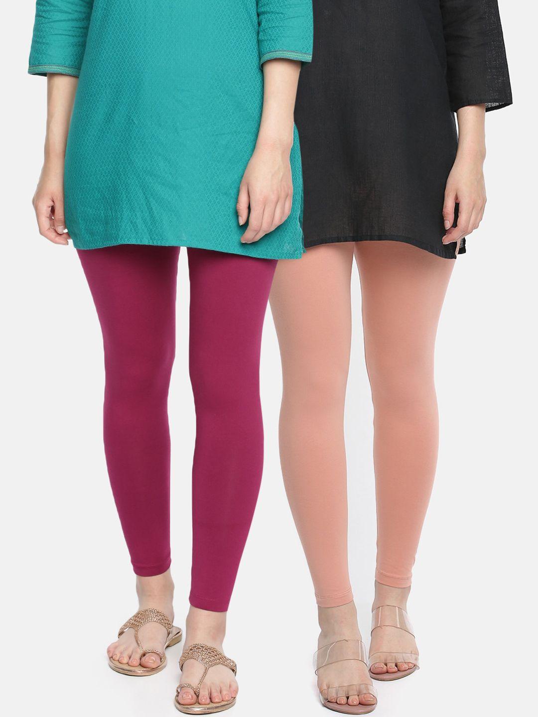 dollar missy women pack of 2 cotton solid slim-fit ankle-length leggings