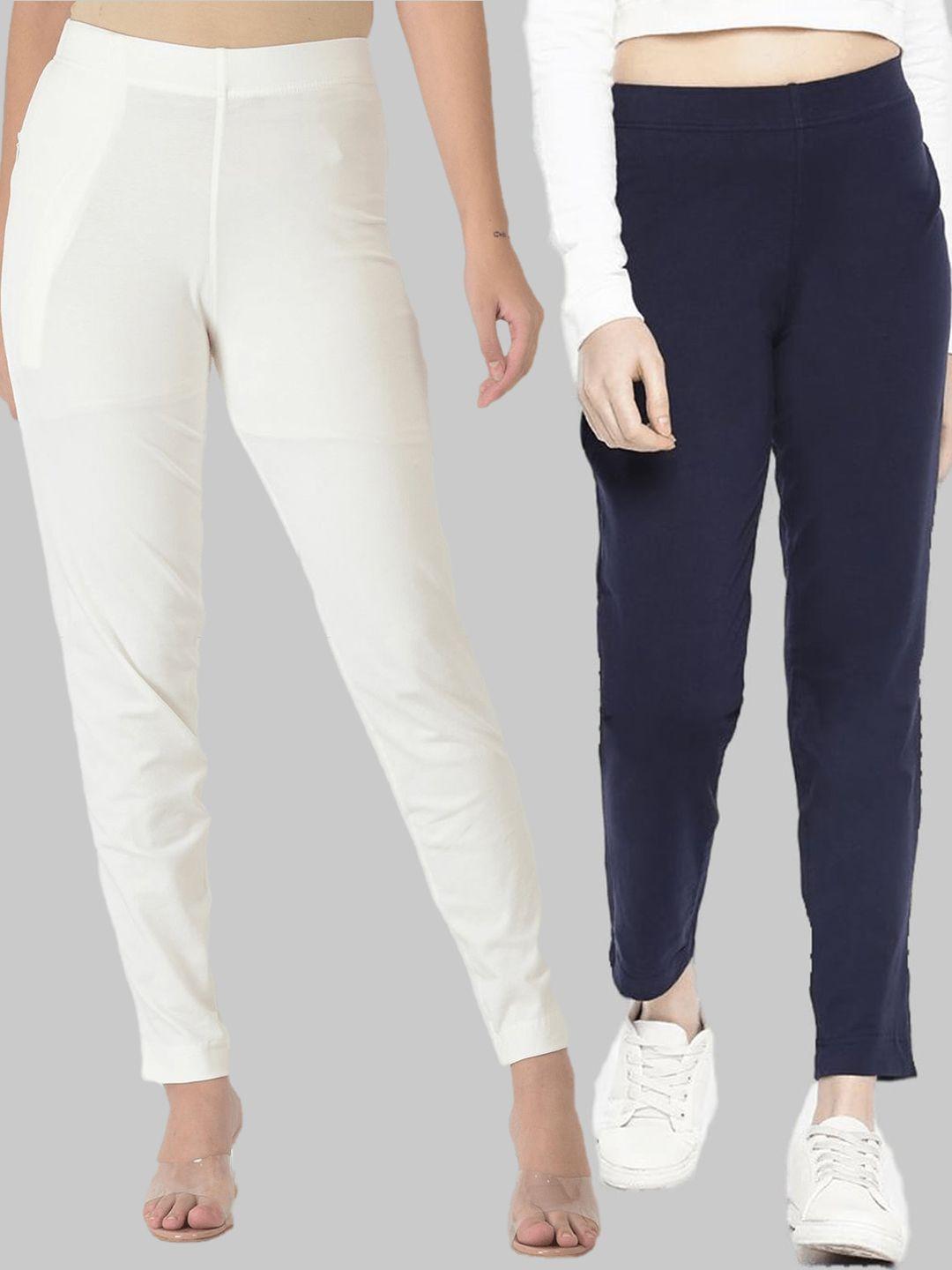 dollar missy women pack of 2 navy blue relaxed wrinkle free cotton trousers