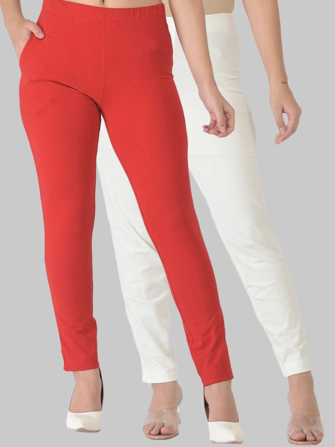 dollar missy women pack of 2 red relaxed wrinkle free cotton trousers