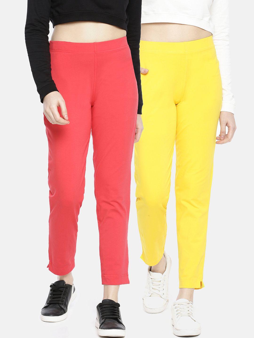 dollar missy women pack of 2 smart straight fit solid regular trousers