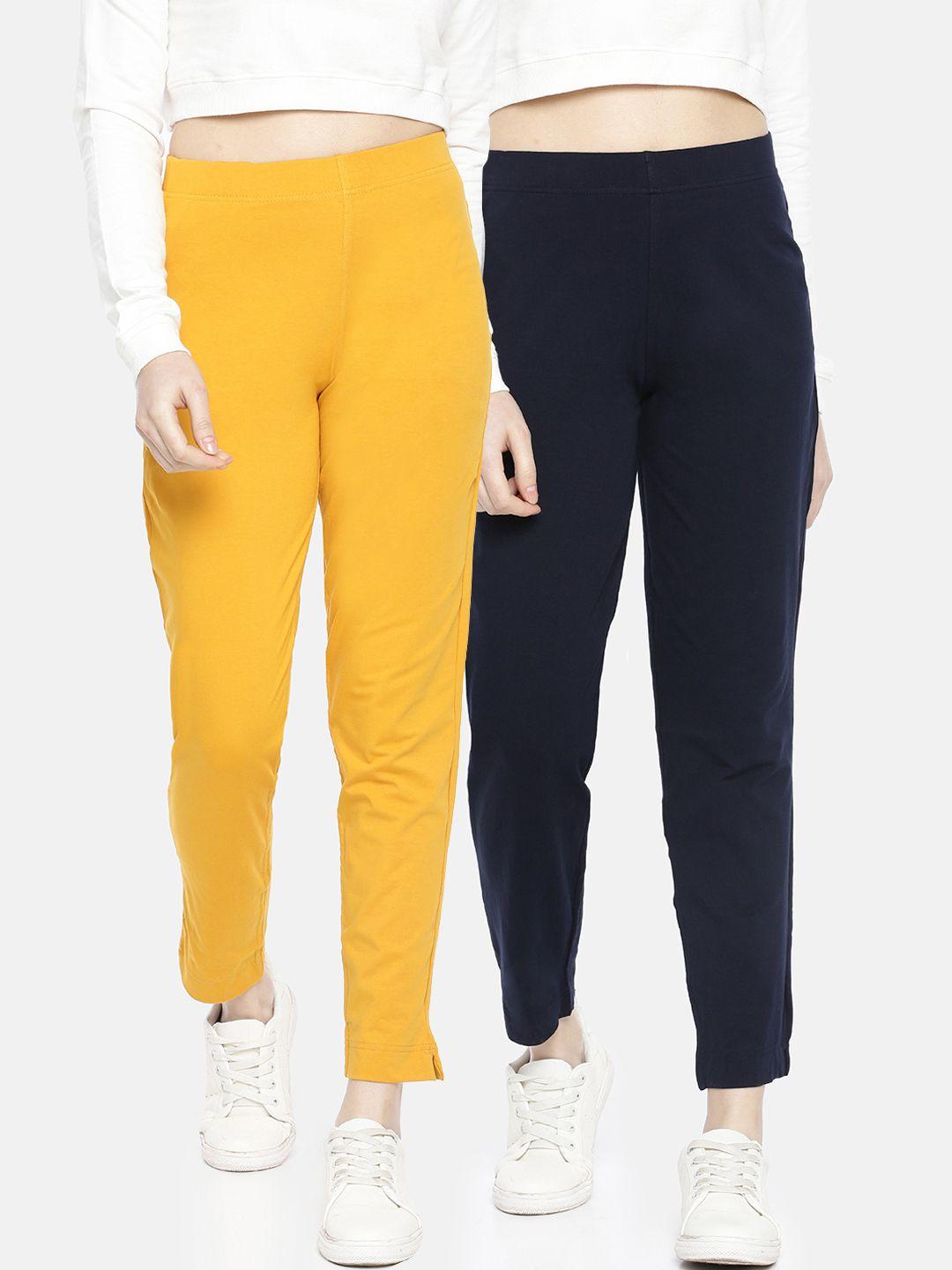 dollar missy women pack of 2 trousers smart straight fit solid regular trousers