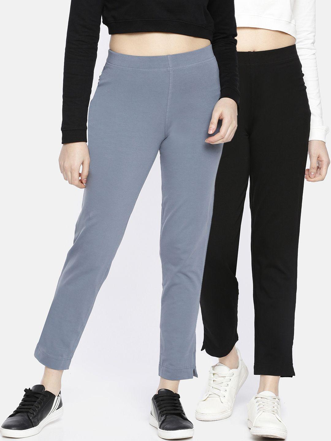 dollar missy women pack of 2 trousers smart straight fit solid regular trousers