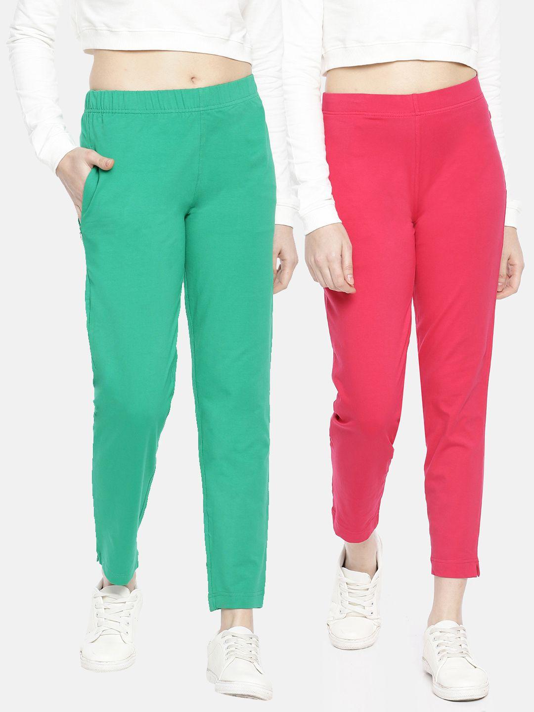 dollar missy women pack of 2 trousers smart straight fit solid regular trousers
