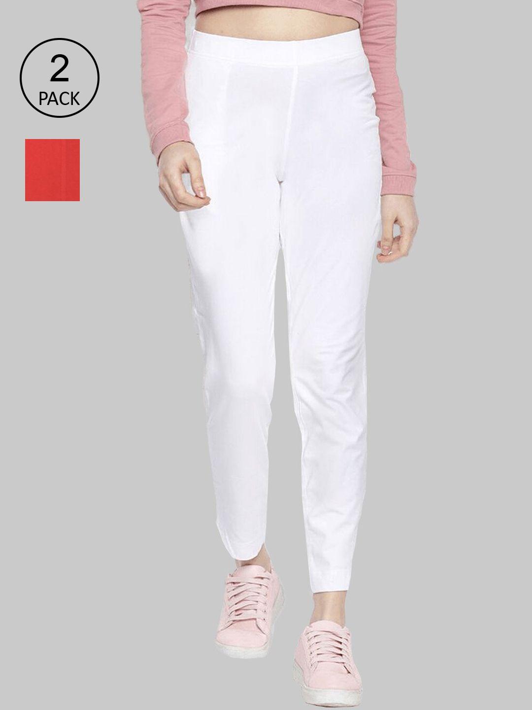 dollar missy women pack of 2 white relaxed wrinkle free cotton trousers