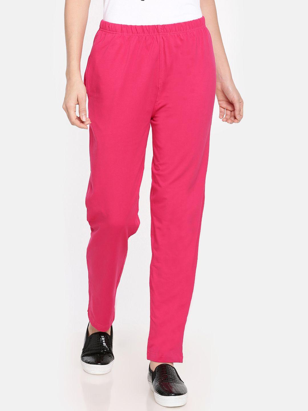 dollar missy women pink solid classic straight fit cigarette trousers