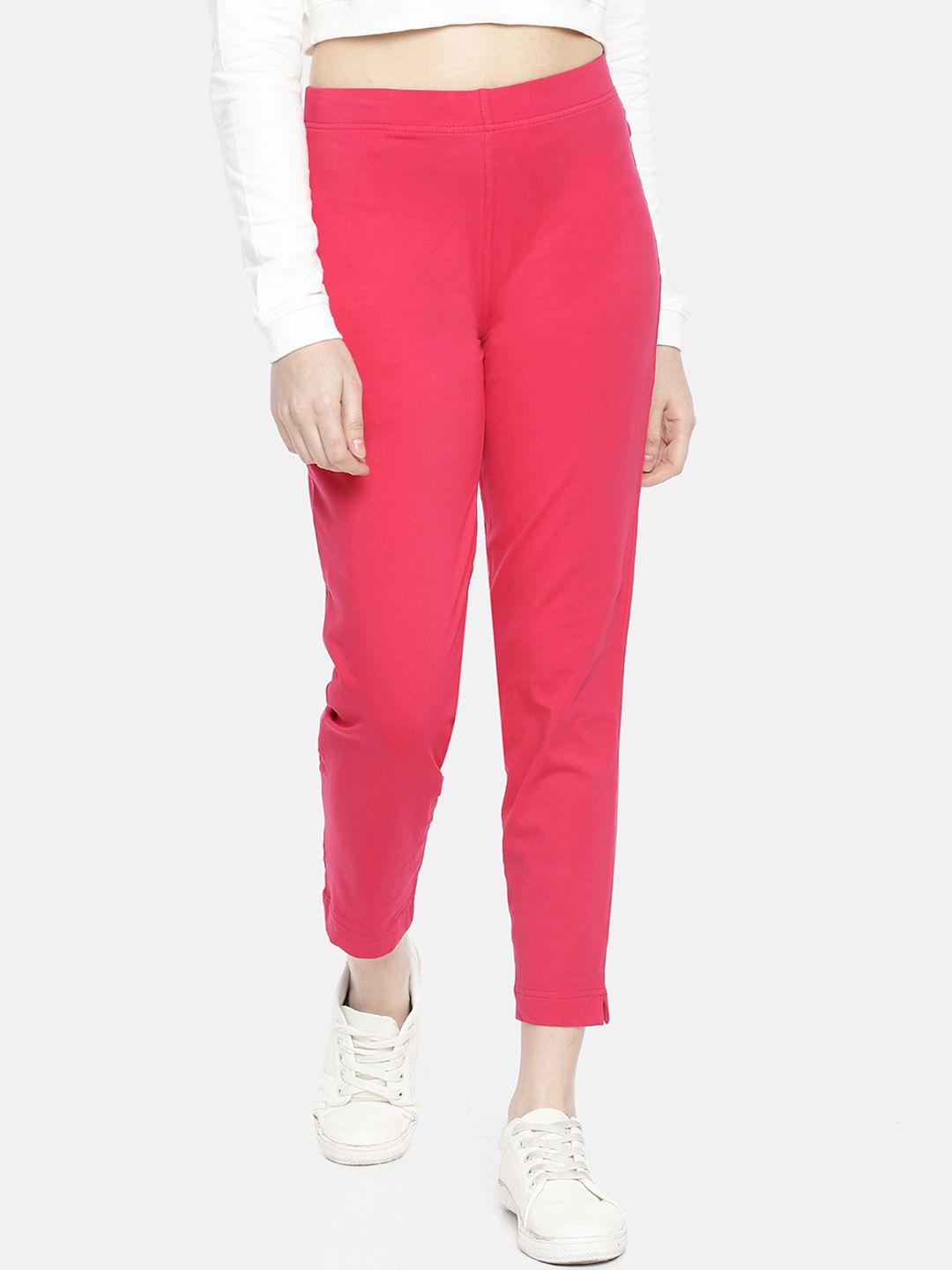 dollar missy women pink straight fit solid cigarette trousers