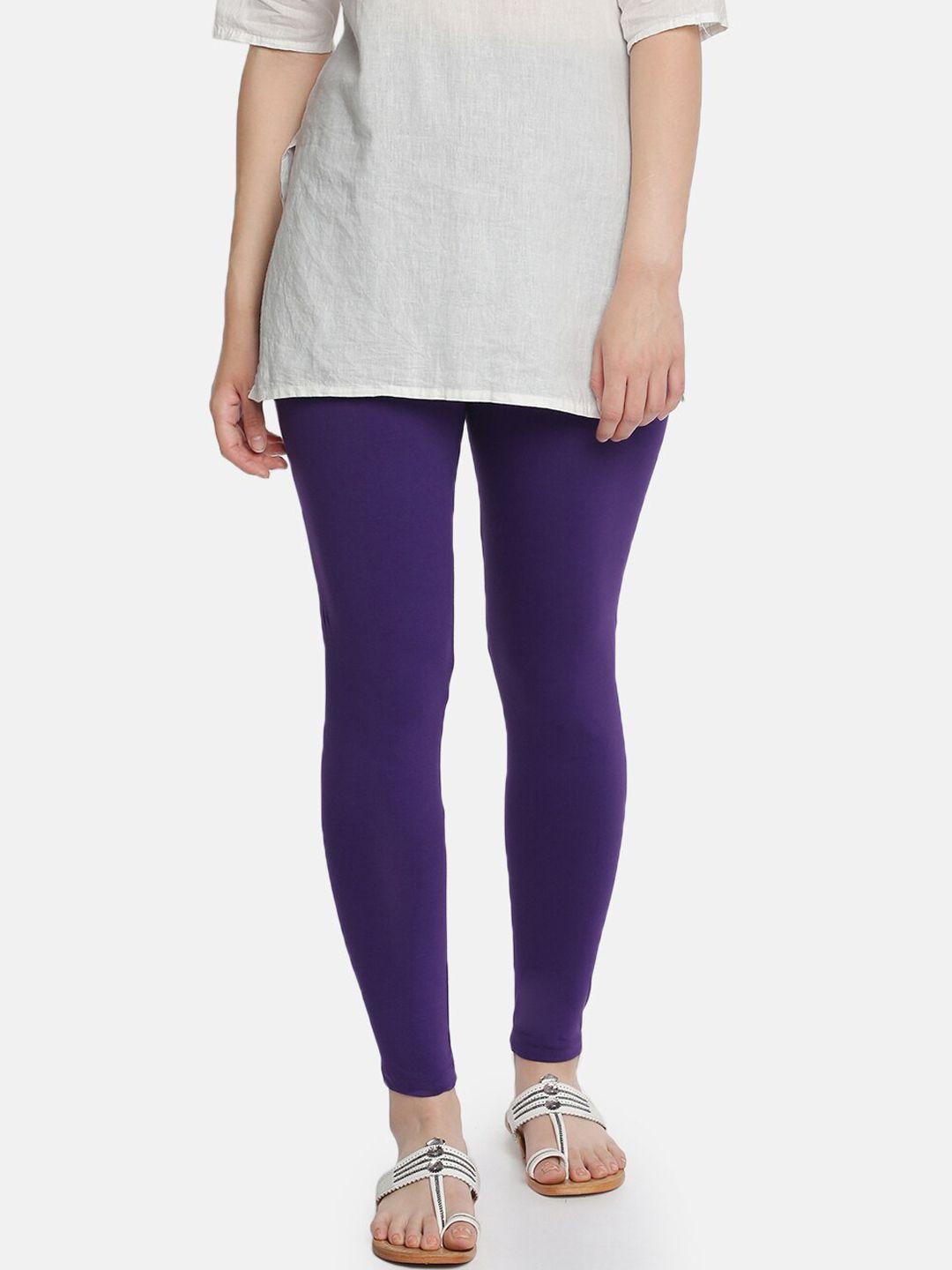 dollar missy women purple solid ankle-length leggings