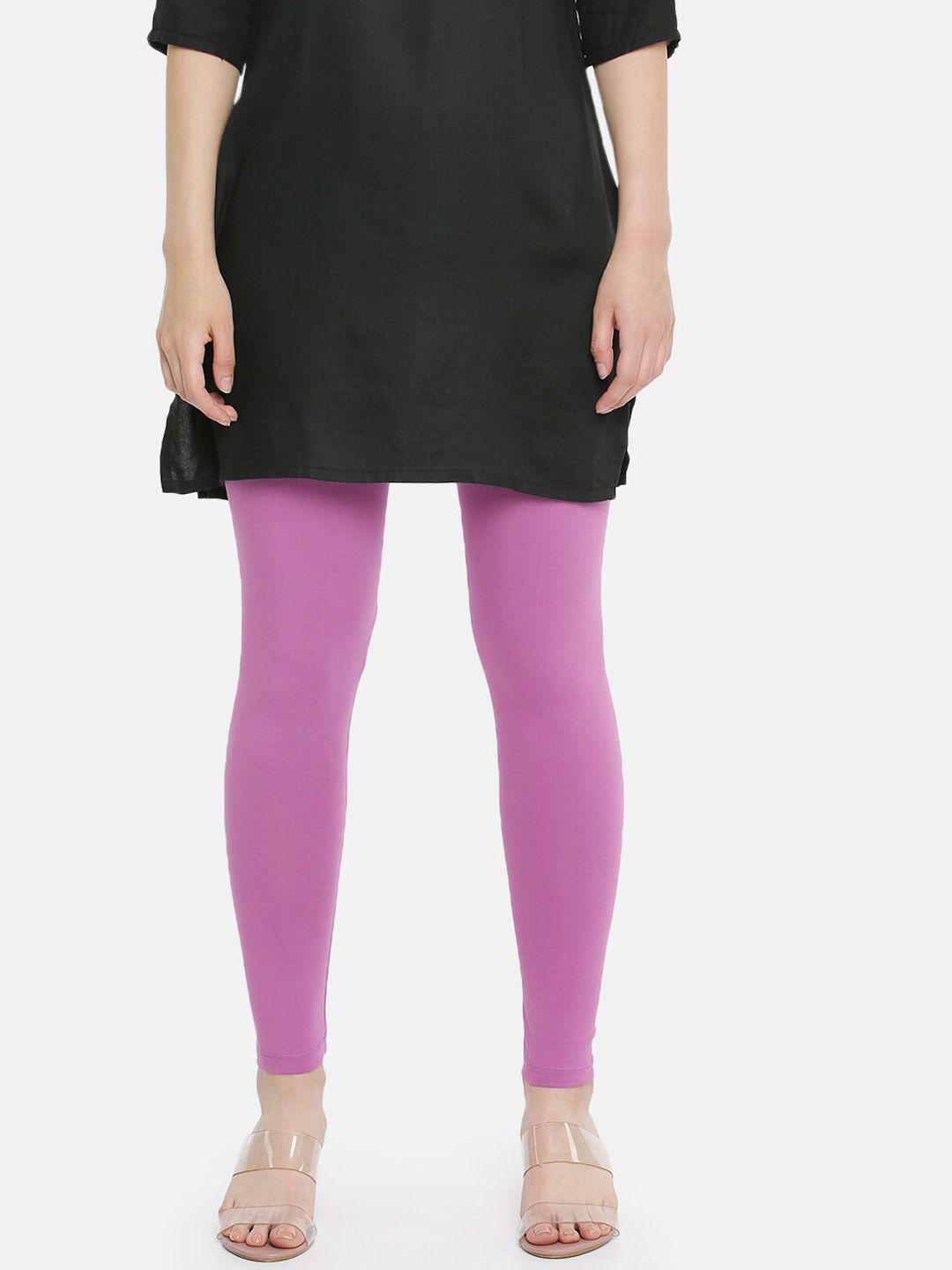 dollar missy women purple solid ankle-length leggings