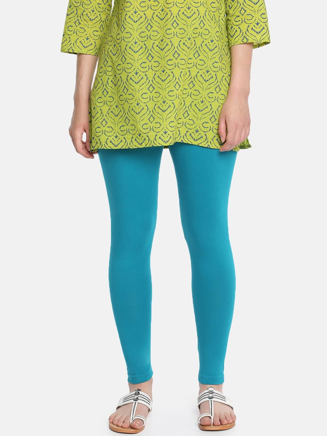 dollar missy women turquoise blue solid ankle-length leggings