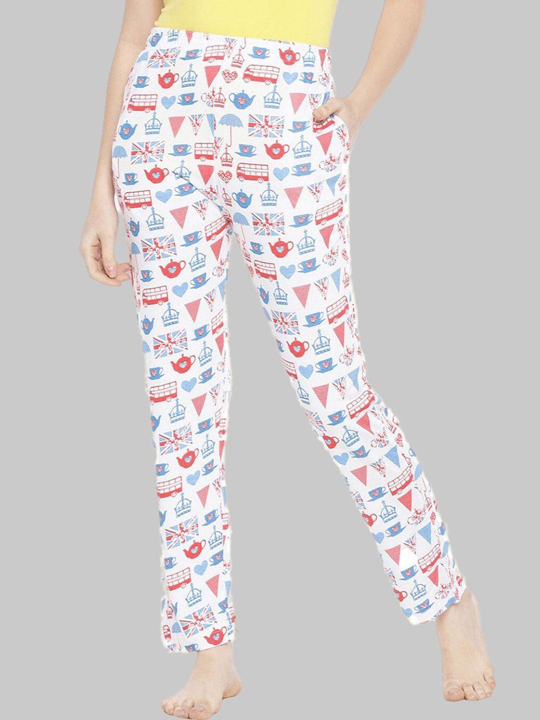 dollar missy women white & blue printed cotton lounge pants