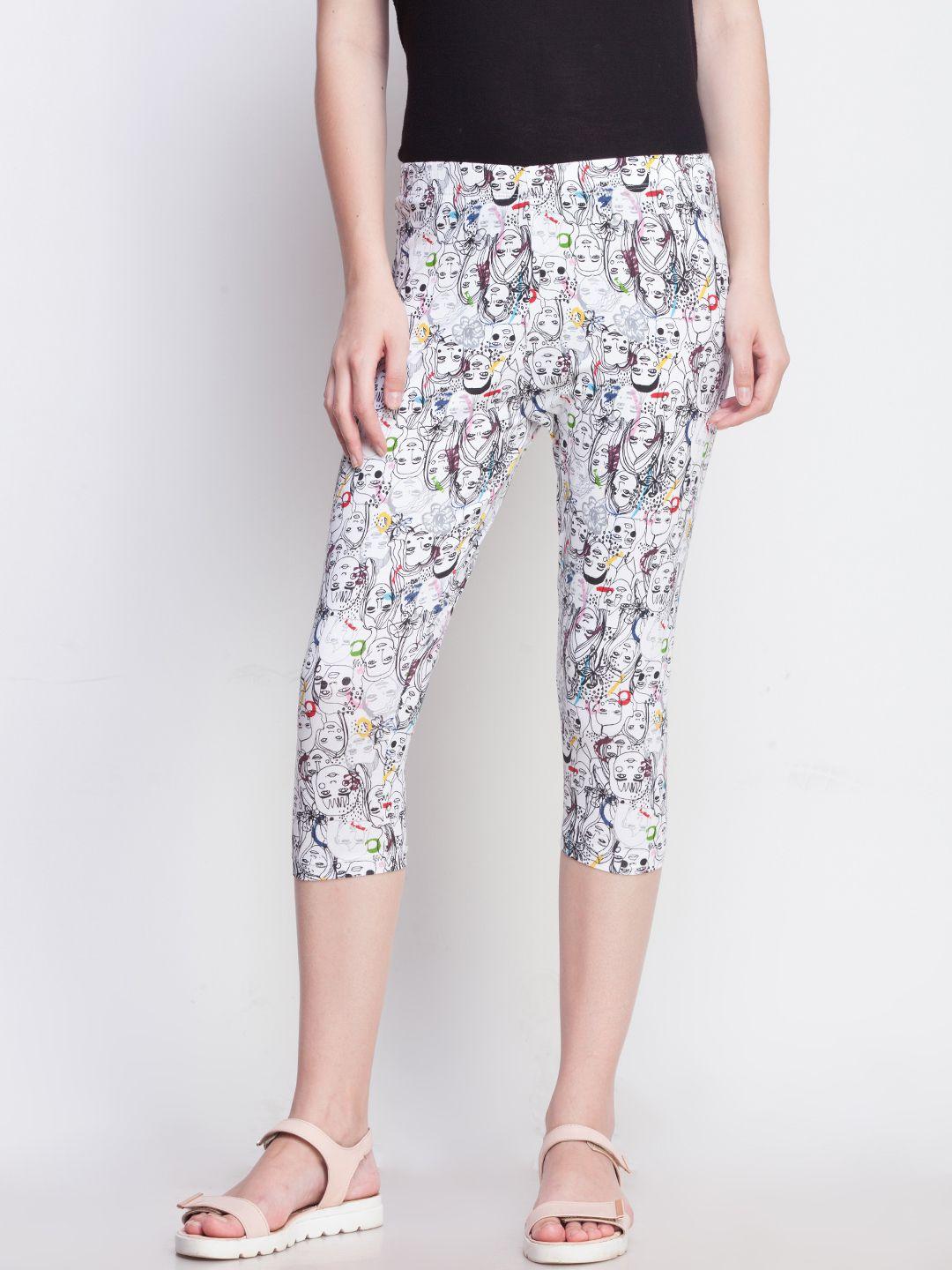 dollar missy women white & multicoloured printed slim fit capris