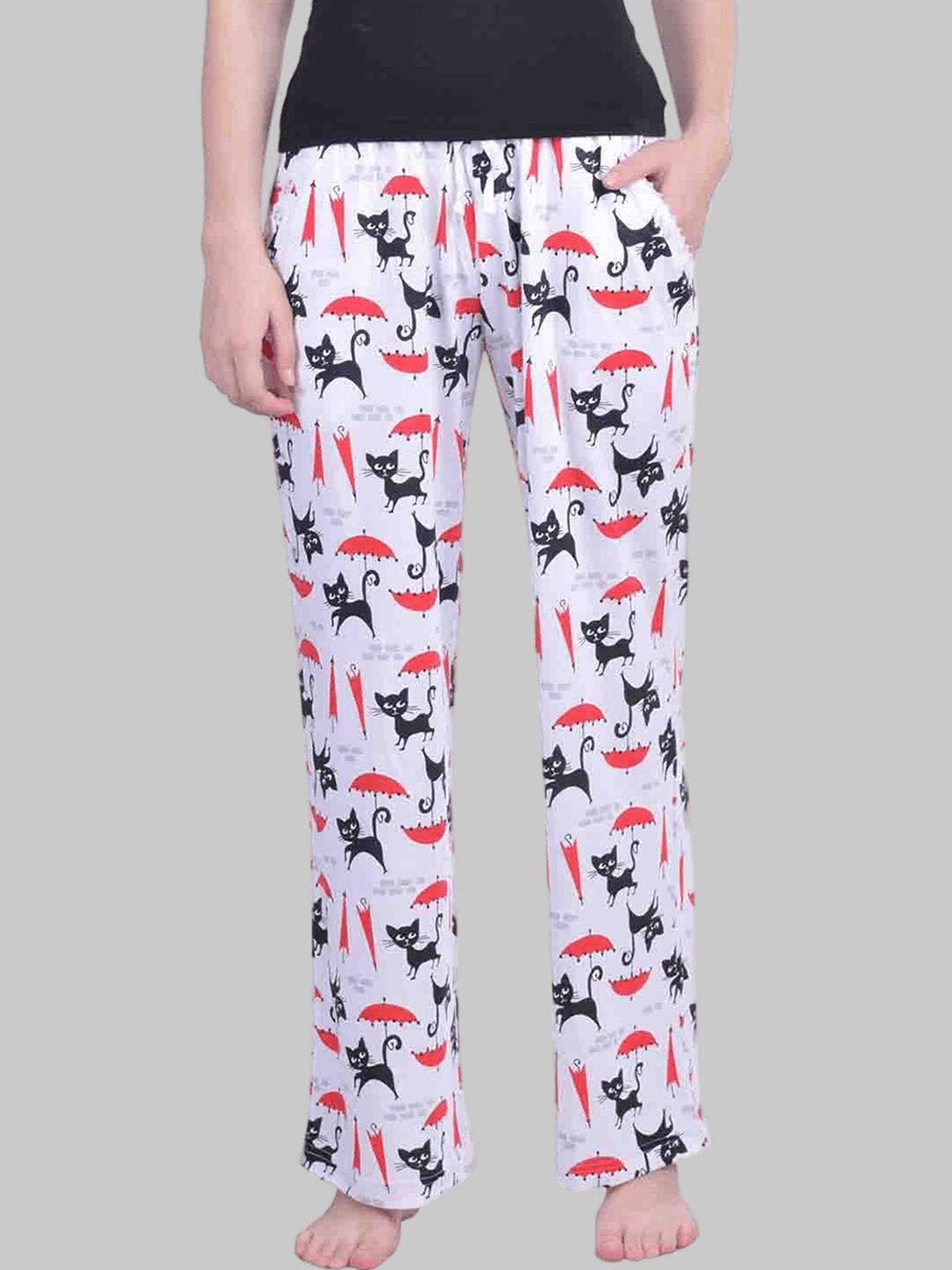 dollar missy women white & pink printed pure cotton lounge pants