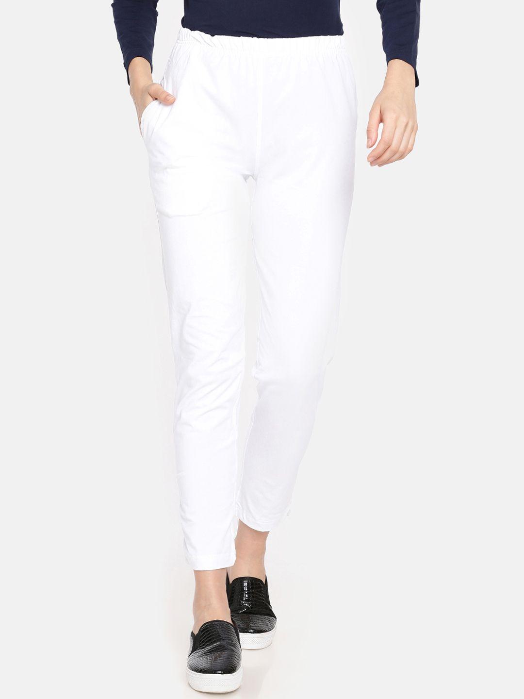 dollar missy women white solid classic straight fit cigarette trousers