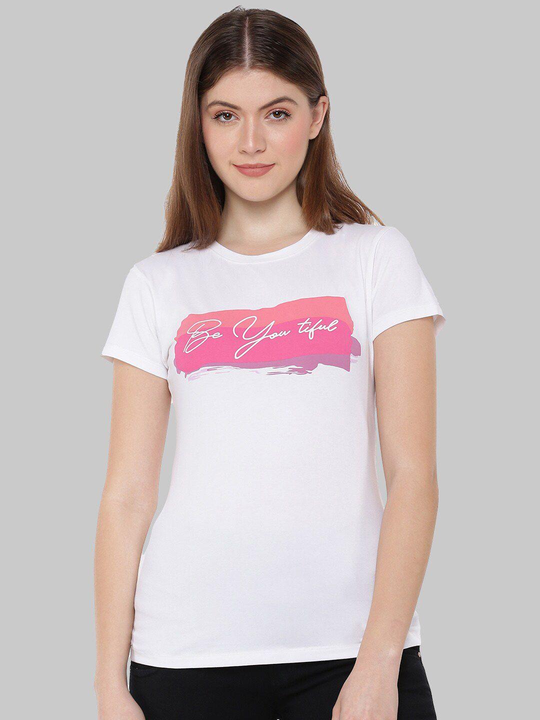 dollar missy women white typography printed anti odour slim fit t-shirt