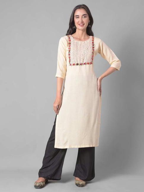 dollar missy yellow embroidered straight kurta