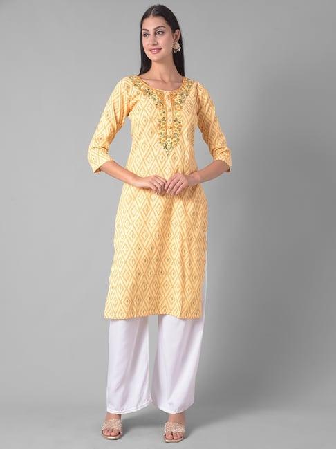 dollar missy yellow embroidered straight kurta