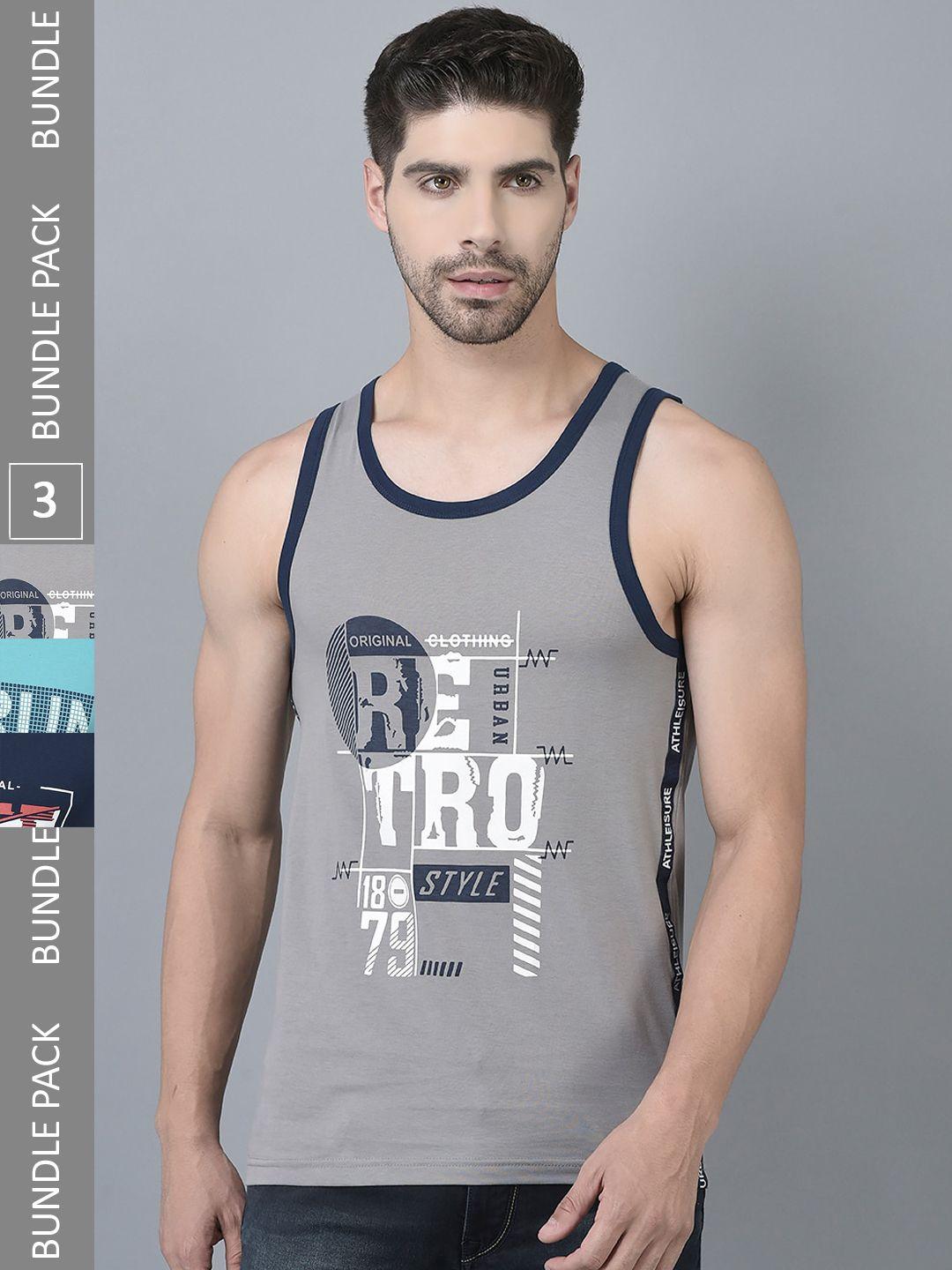 dollar pack of  3 typography printed pure cotton gym vests