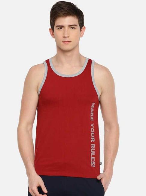 dollar red cotton regular fit printed vests