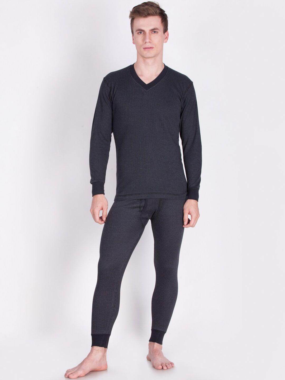 dollar ultra men black solid cotton thermal set