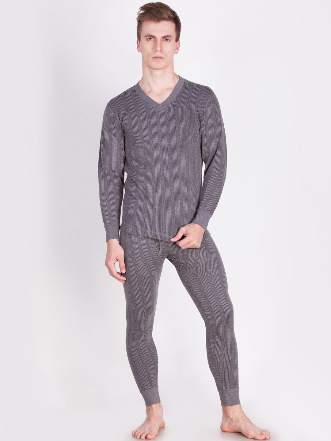 dollar ultra men grey striped thermal set