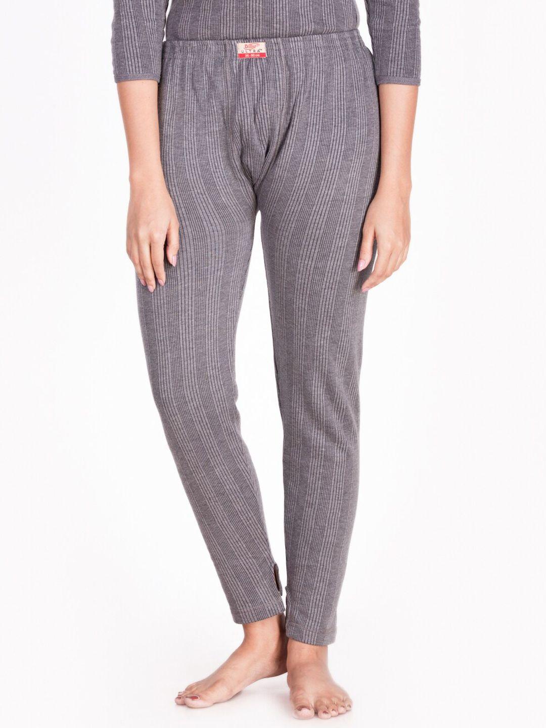 dollar ultra women charcoal grey striped  cotton thermal bottoms