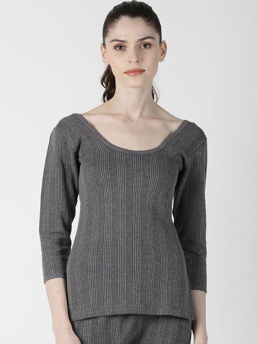 dollar ultra women grey striped thermal top