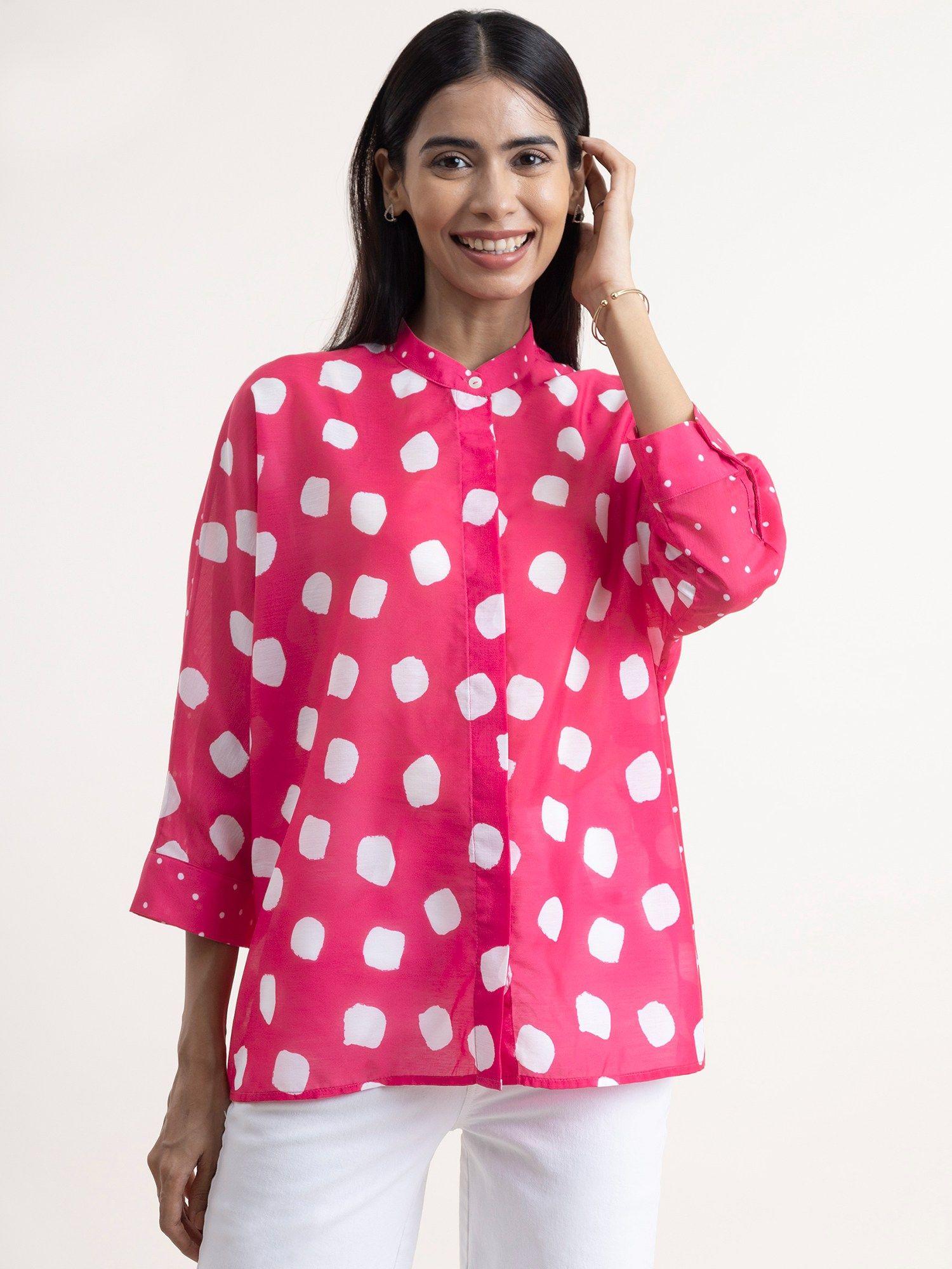 dolman sleeve polka play shirt - pink