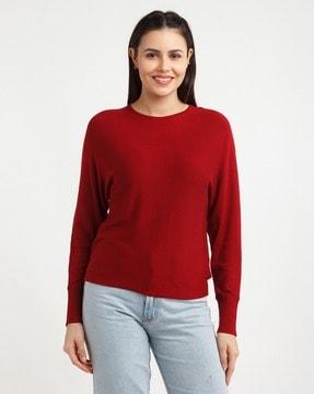 dolman-sleeve round-neck pullover