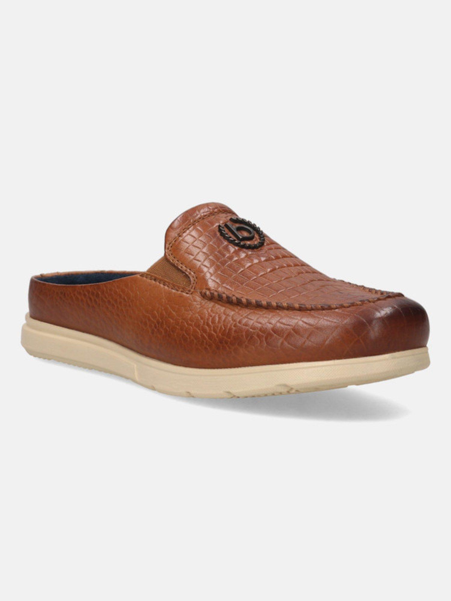 domin brown leather mens mule sandals